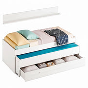 Letto Estraibile Con Cassetto Integrato E Mensola Design Nordico Ideale Per Camerette Piccole Pratico Robusto E Funzionale 65 × 199 × 96 Cm Bianco E Bianco Effetto Legno