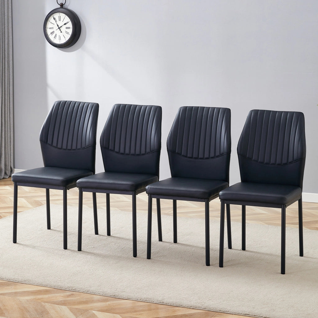 Set 4 Sedie da Pranzo in Similpelle Nera con Gambe in Metallo ¨C MINIMAL ¨C Design Moderno