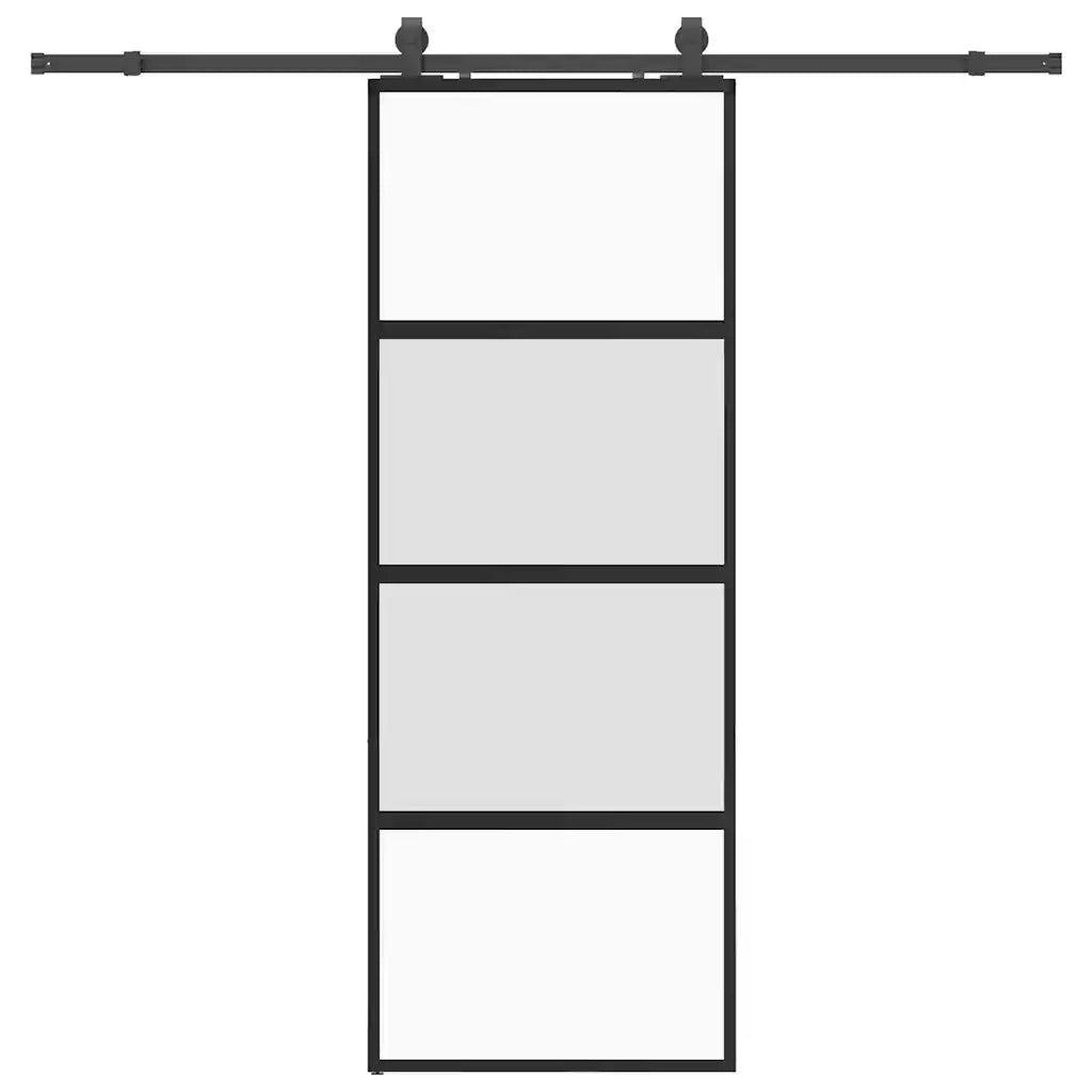 Porta Scorrevole Set Ferramenta Nera 76x205 cm Vetro Temperato 3375969