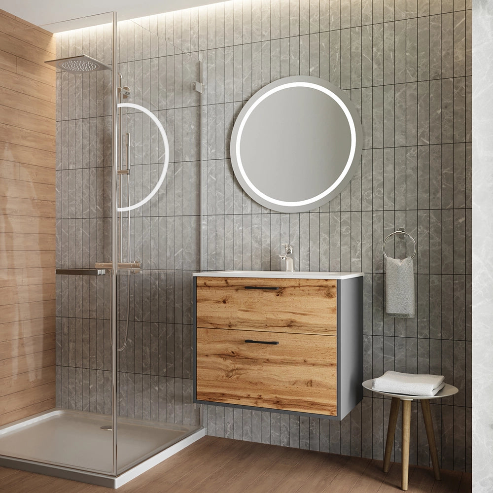 Vicco Set di mobili da bagno Antracite/quercia dorata 61 x 61.5 cm con lavabo