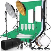 Kit di illuminazione Softbox per studio fotografico - 3 pezzi di cornice per sfondo - supporto per tripode - stativo per sfondi - tavola di riflessione - 4 paralume