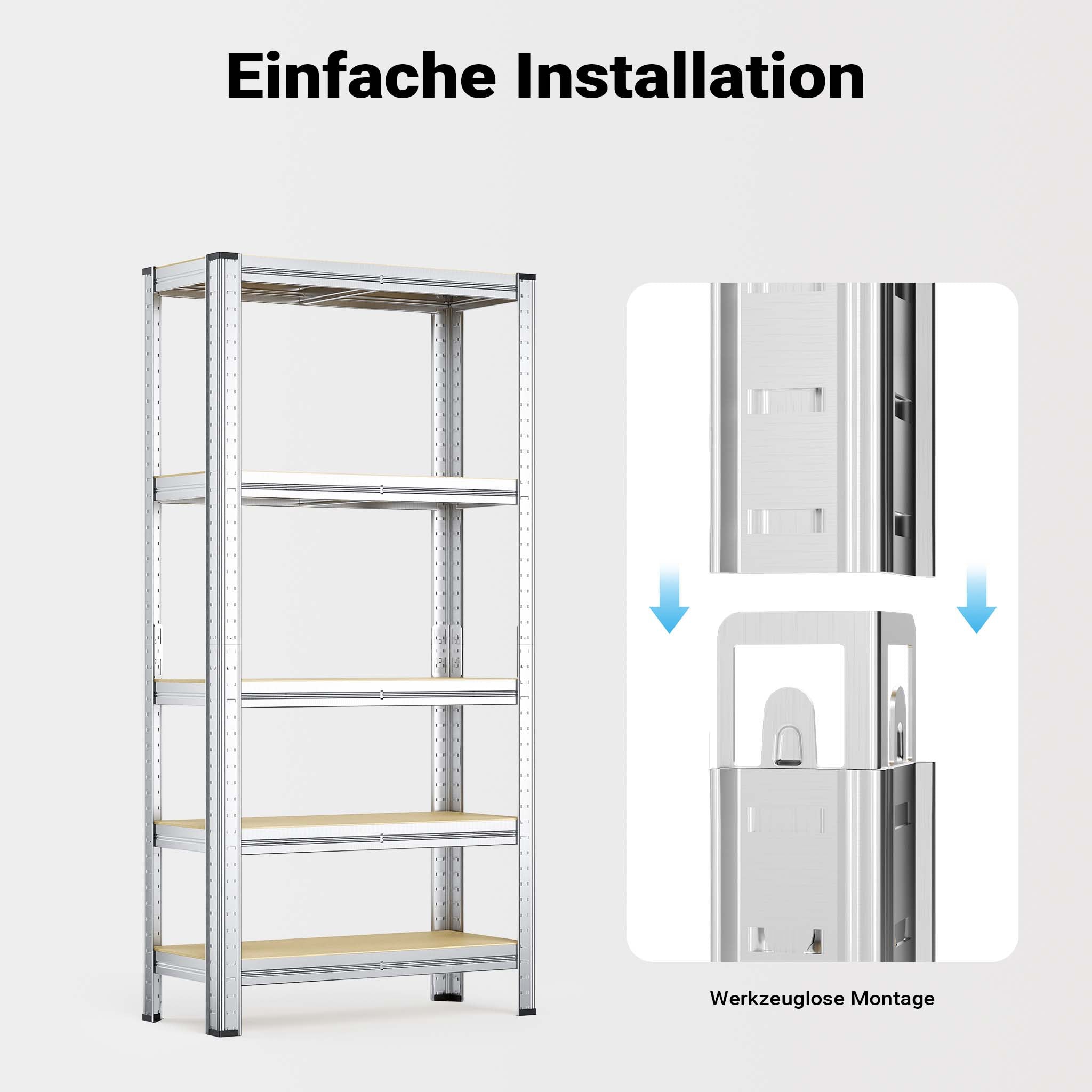 Scaffale per carichi pesanti zincato 154x75x30cm 875 kg Sistema a incastro Acciaio 5 ripiani