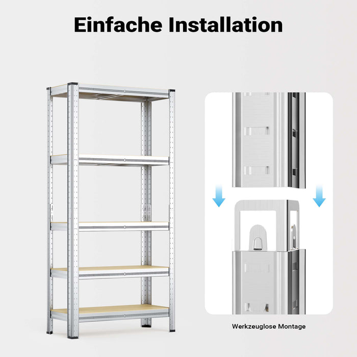 Scaffale per carichi pesanti zincato 154x75x30cm 875 kg Sistema a incastro Acciaio 5 ripiani