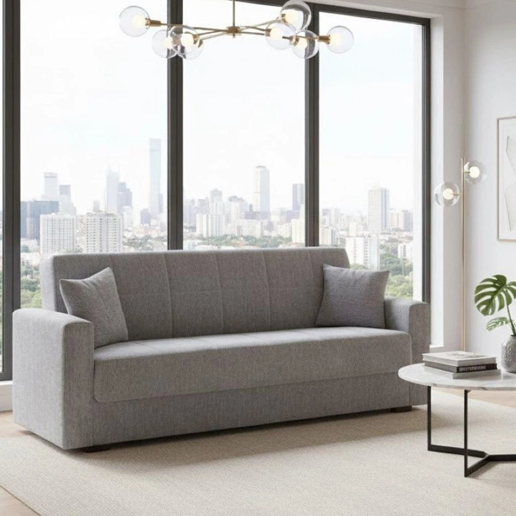 Ambrogino, Divano Letto 3 Posti Contenitore, 212x80 cm Grigio