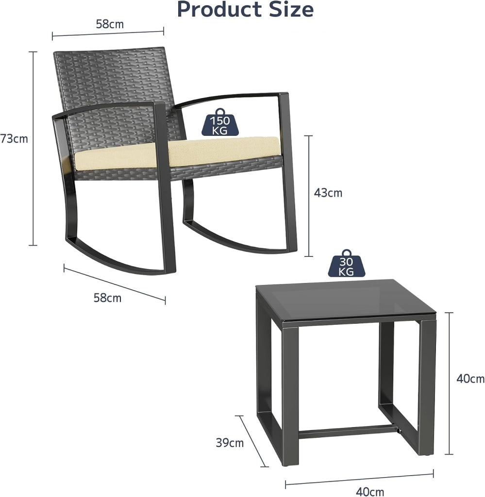 Set di Mobili da Balcone,Set Tavolino e Sedie da Giardino,Set di Mobili da Giardino in Rattan,2 Sedie da Esterno e 1 Tavolino,per Giardino Cortile Piscina (Beige)