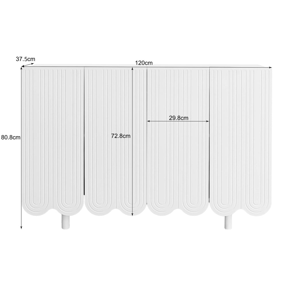 Credenza bianca 120 cm - 4 ante scolpite, ripiani interni