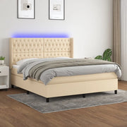 Letto a Molle con Materasso e LED Crema 160x200 cm in Tessuto cod mxl 35315