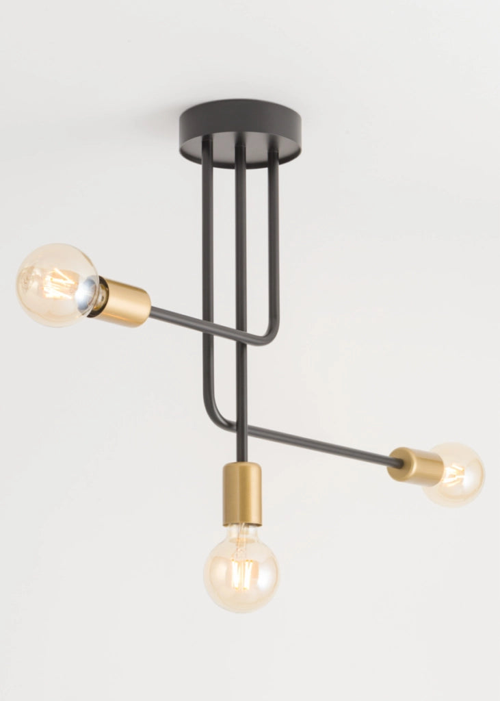 Plafoniera loft Gino nera/oro metallo 3xE27 15W Sigma