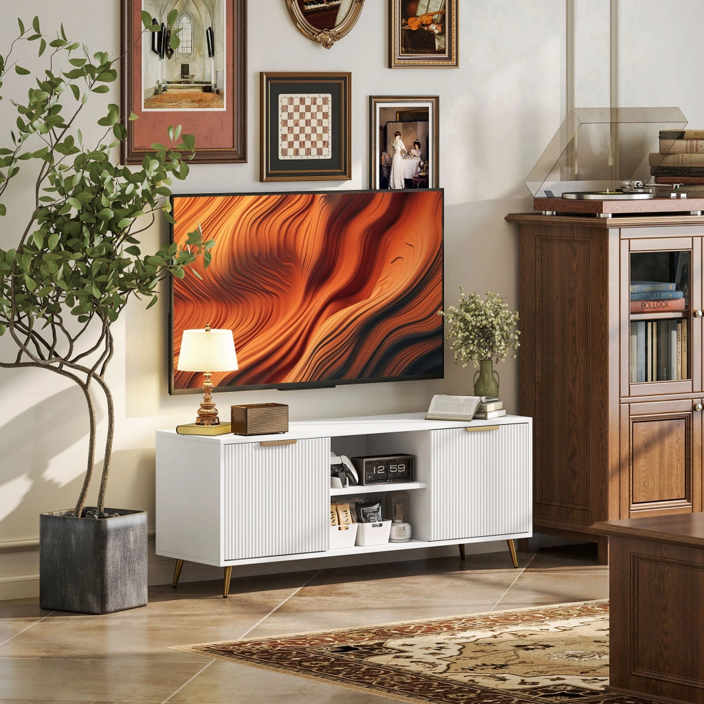 Mobile TV con 2 ripiani aperti e 2 ante ¨C Zephmum ¨C Bianco 120x35x48 cm