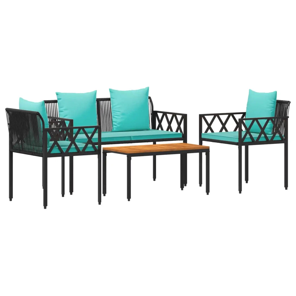 Set Mobili da Esterno 4 pcs Nero e Turchese polyrattan 42025346