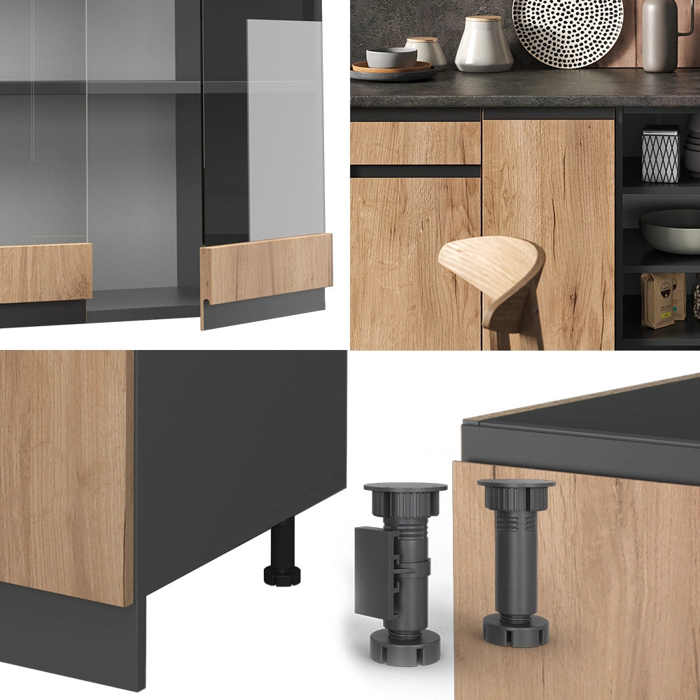 Cucina componibile R-Line Rovere dorato/Antracite 240 cm Forma a J Vicco