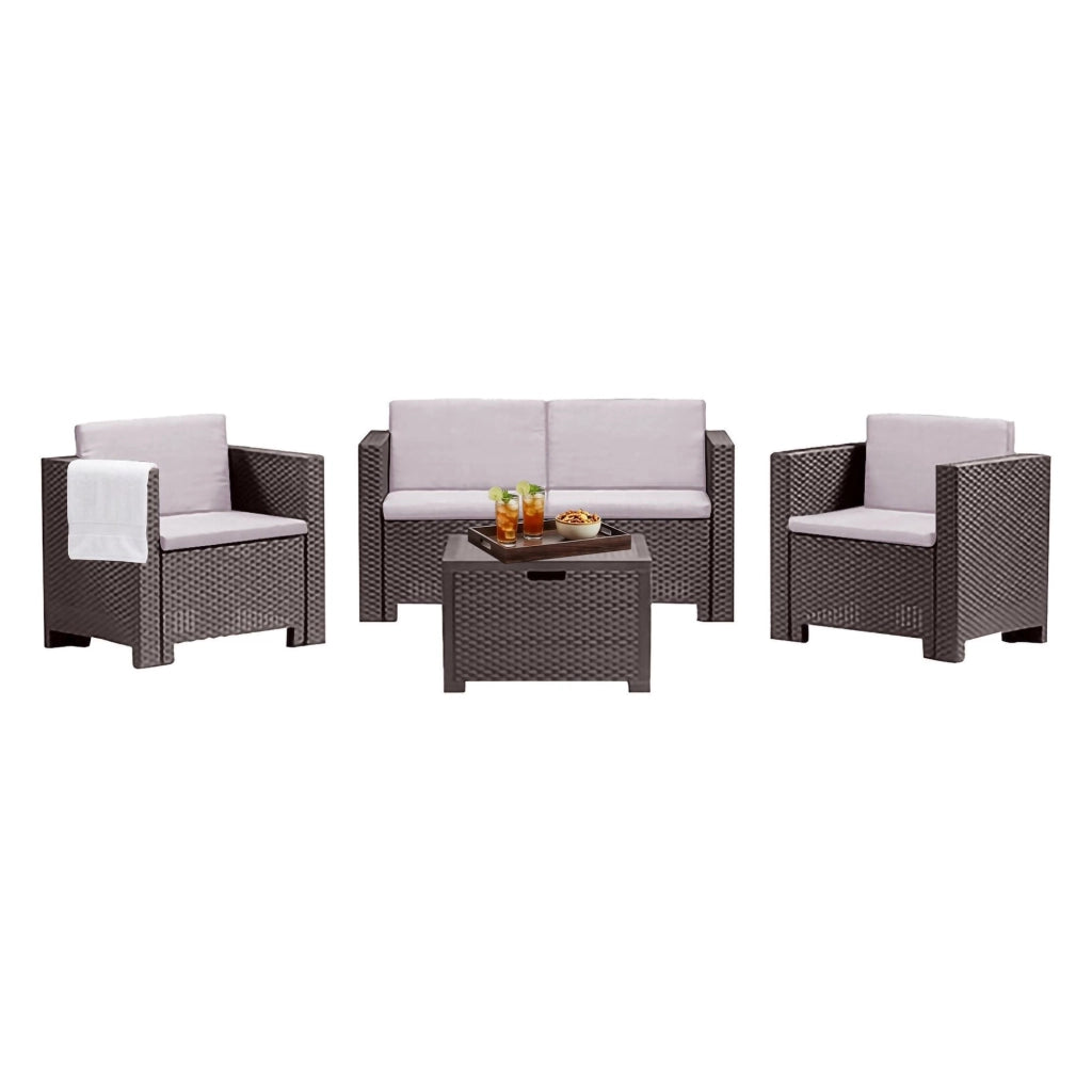 Set salotto da esterno Camisano, Salottino outdoor, Set da balcone o giardino, Composizione soggiorno per esterni, Made in Italy, Marrone