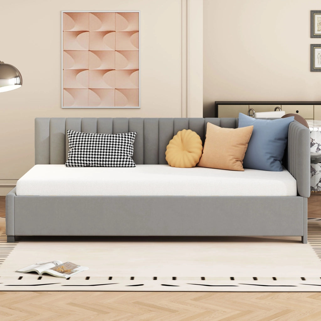 OKWISH Letto Divano 90 x 200 cm, Letto Singolo Imbottito con Schienale Reversibile, senza Materasso, Grigio