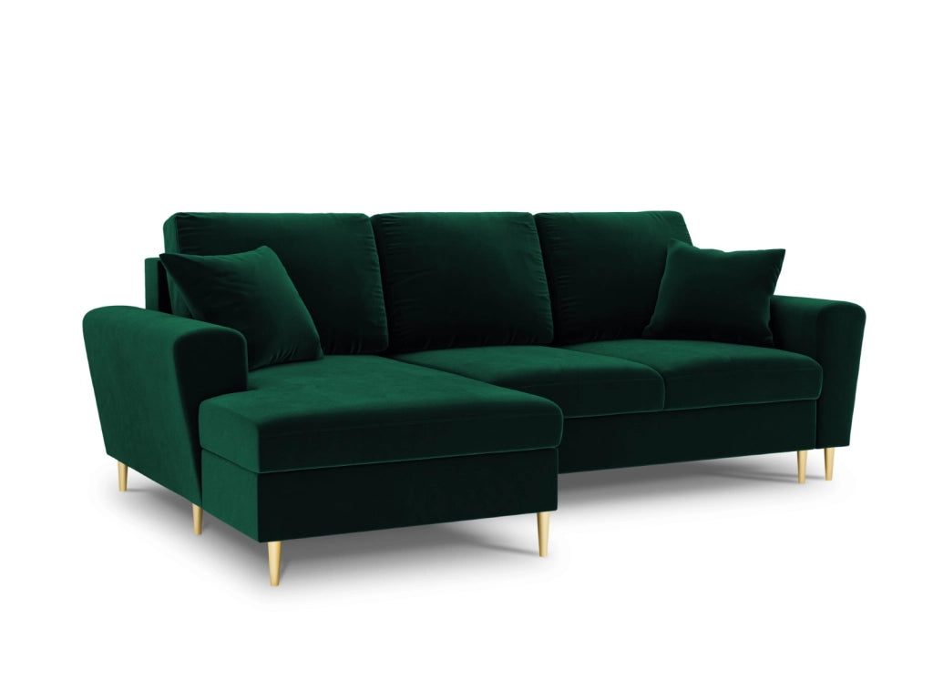 Cosmopolitan Design - Divano convertibile angolare sinistro con contenitore "Kyoto" 4 posti in velluto verde bottiglia 