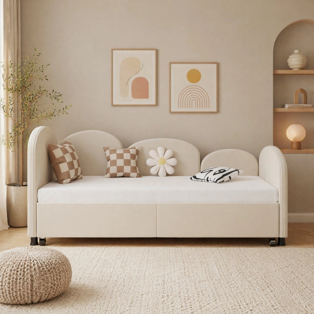 LETTO a forma di fiore 90x200 cm in velluto beige