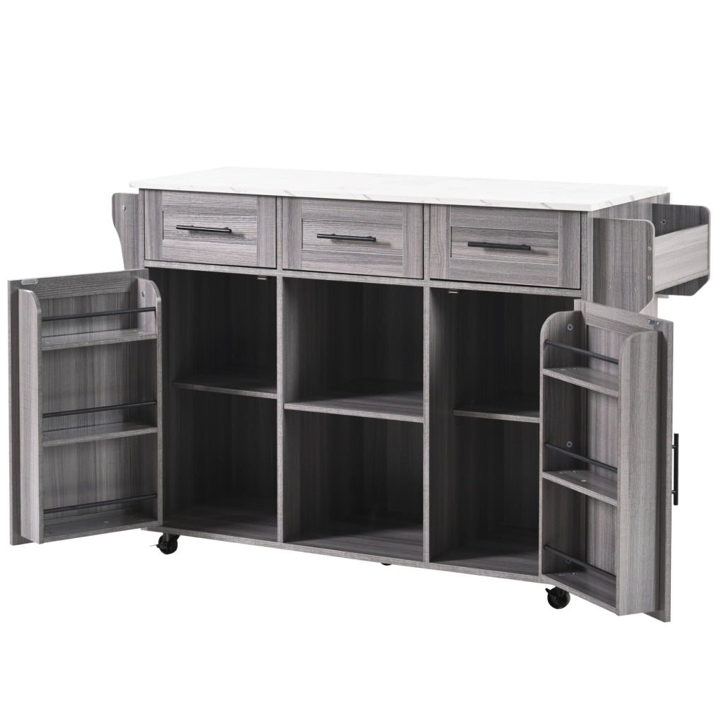 Carrello da cucina 139x46(71)x91.5 cm con piano pieghevole e ampio spazio contenitivo in MDF grigio