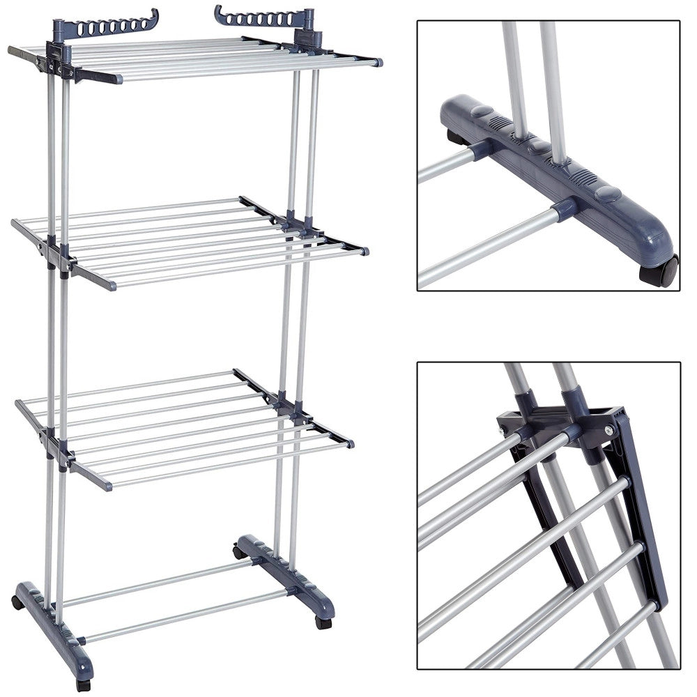 Trade Shop - Stendibiancheria Verticale A Torre Pieghevole A Torre Salvaspazio 3 Piani Ruote -