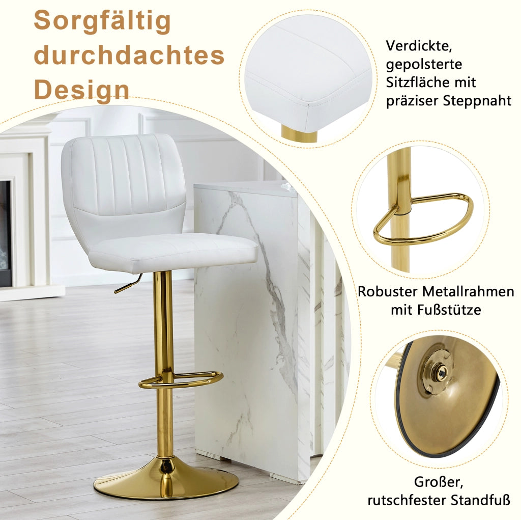 Sgabello da bar regolabile e girevole bianco oro