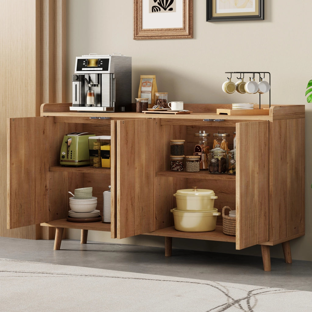 Credenza da cucina a 4 ante con ripiani regolabili, 140 x 40 x 84 cm, finitura naturale