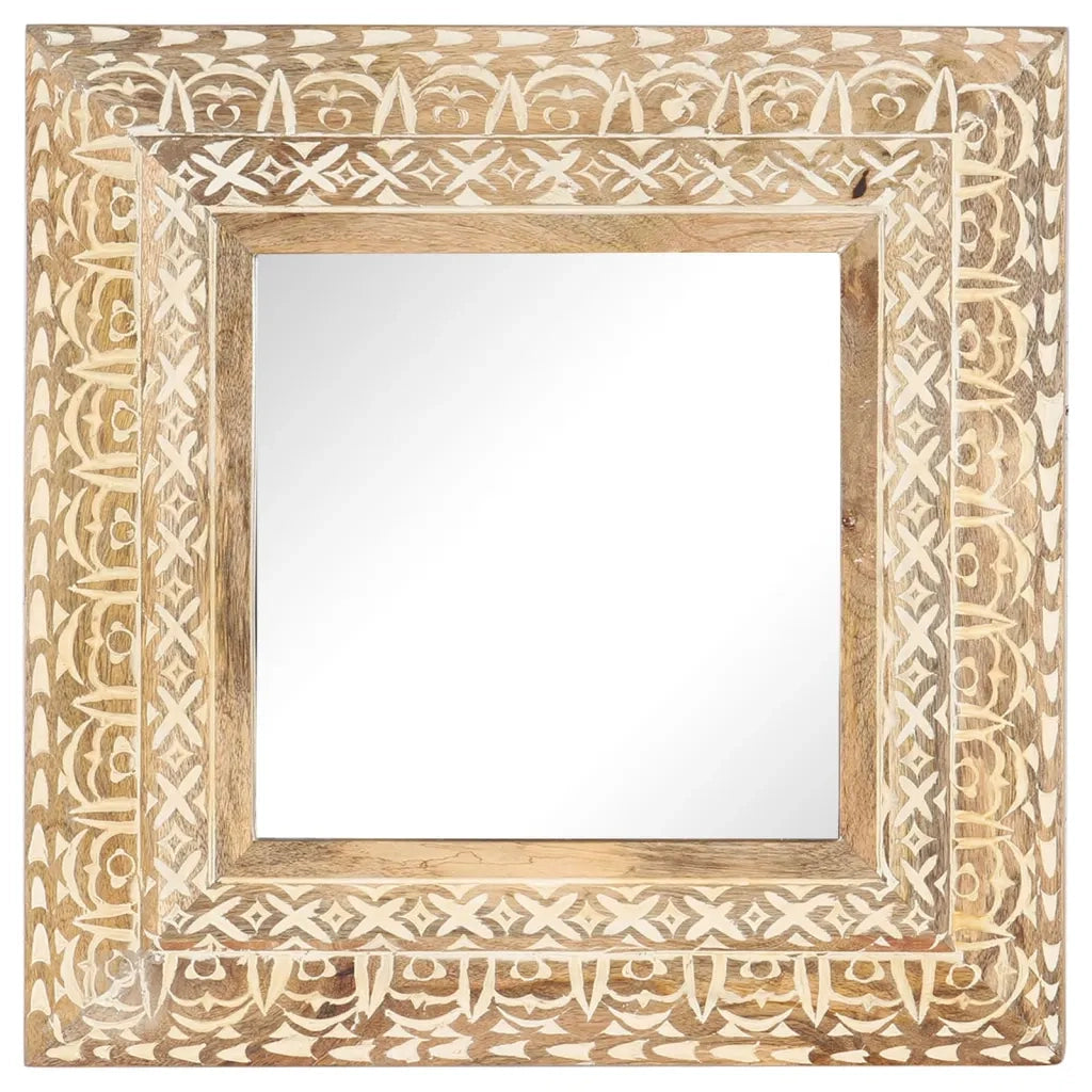 Specchio Intagliato a Mano 50x50x2,6 cm in Massello di Mango 321644