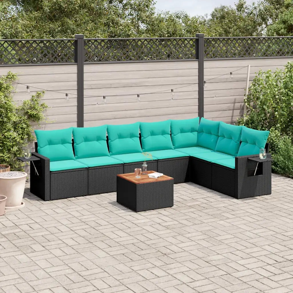 Set Divani da Giardino 8 pz con Cuscini Nero in Polyrattan 3224594