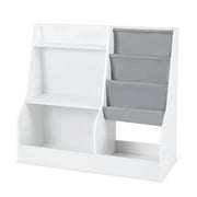 Libreria bambini organizzatore giocattoli legno 3 ripiani tasca tessuto-Libreria anti-ribaltamento sacca cubi stoccaggio sala giochi 80cm
