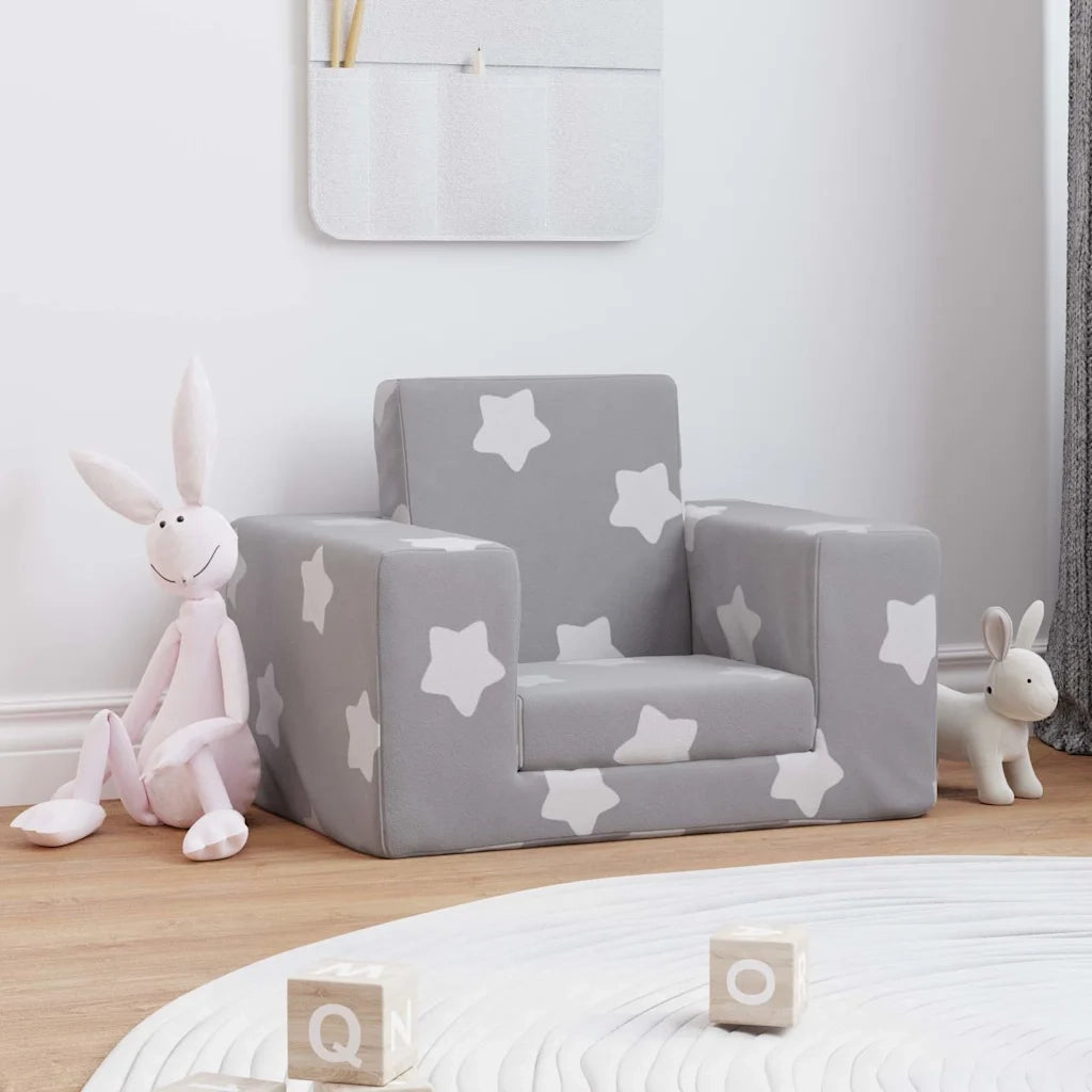 Divano letto | Sof¨¤ letto | Letto singolo Bambini Grigio Chiaro con Stelle Morbido Peluche