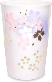 Tazza lunga in ceramica semi-trasparente Mino 3" con disegno di ciliegie in stile giapponese