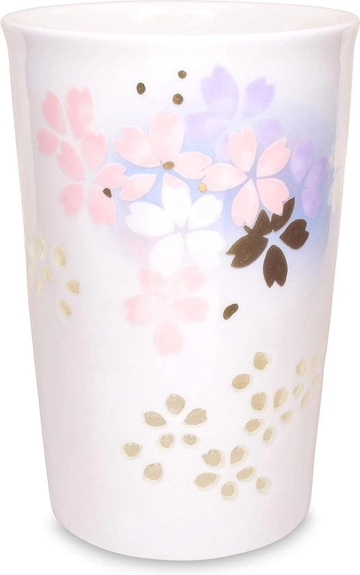 Tazza lunga in ceramica semi-trasparente Mino 3" con disegno di ciliegie in stile giapponese
