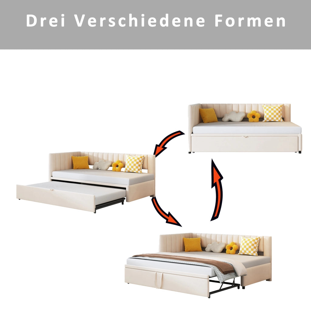 Divano letto a L con letto estraibile velluto 90x200 cm