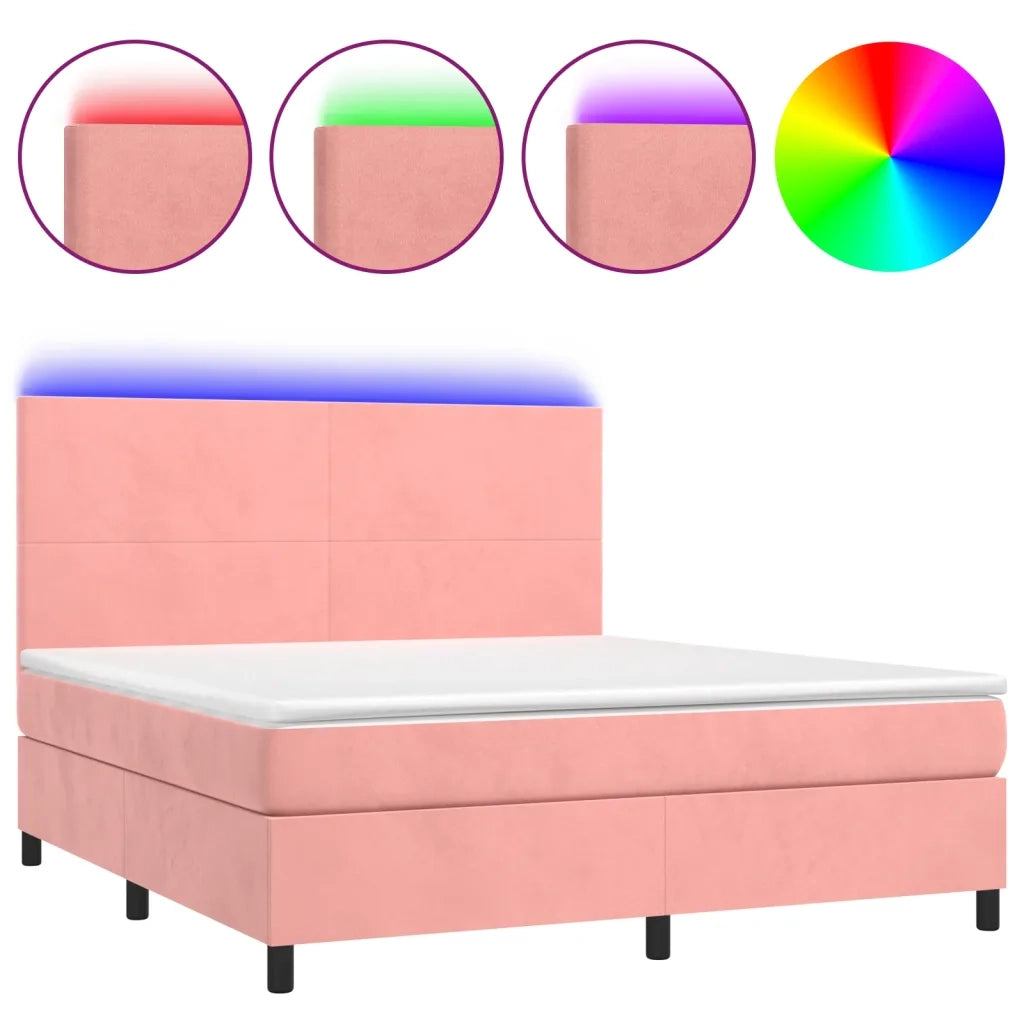 Letto a Molle con Materasso e LED Rosa 160x200 cm in Velluto 3136016