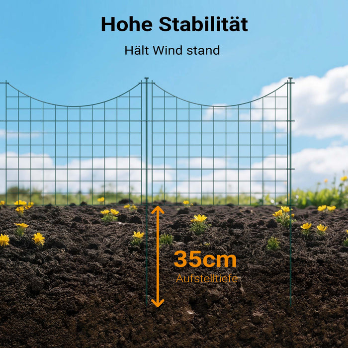 Recinzione giardino, set con 5 elementi verdi con bordo curvo, recinzione in rete metallica 770 x 8 x 640 mm, recinto a innesto di facile montaggio