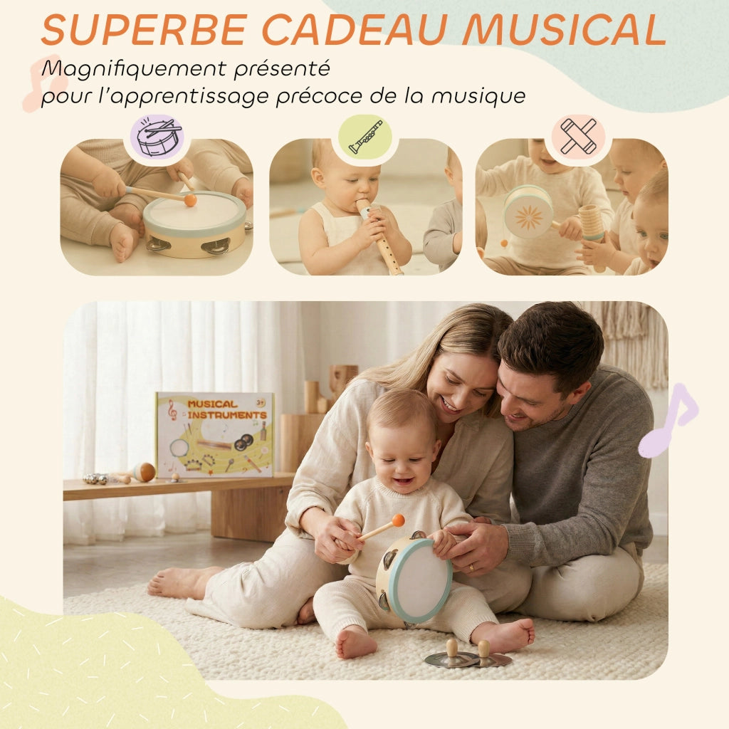 Strumenti Musicali Bambini in Legno ¨C zephmum ¨C 3+ Anni con Tamburello e Maracas