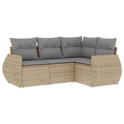 Set Divano da Giardino 4 pz | Set Salotto da Giardino con Cuscini Beige in Polyrattan