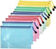 Documenti A5 in 10 pezzi - borse PVC - sacchetti impermeabili - per documenti, carta, cosmetici, compiti, viaggi (verde, giallo, bianco, rosso, blu)