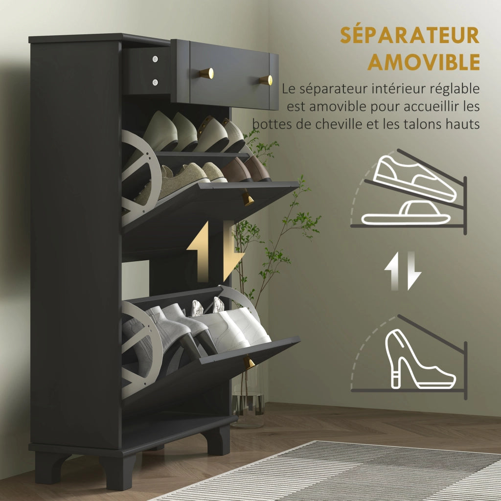 Scarpiera con cassetti e ripiano regolabile ¨C zephmum ¨C nero 60x23.5x98.5 cm