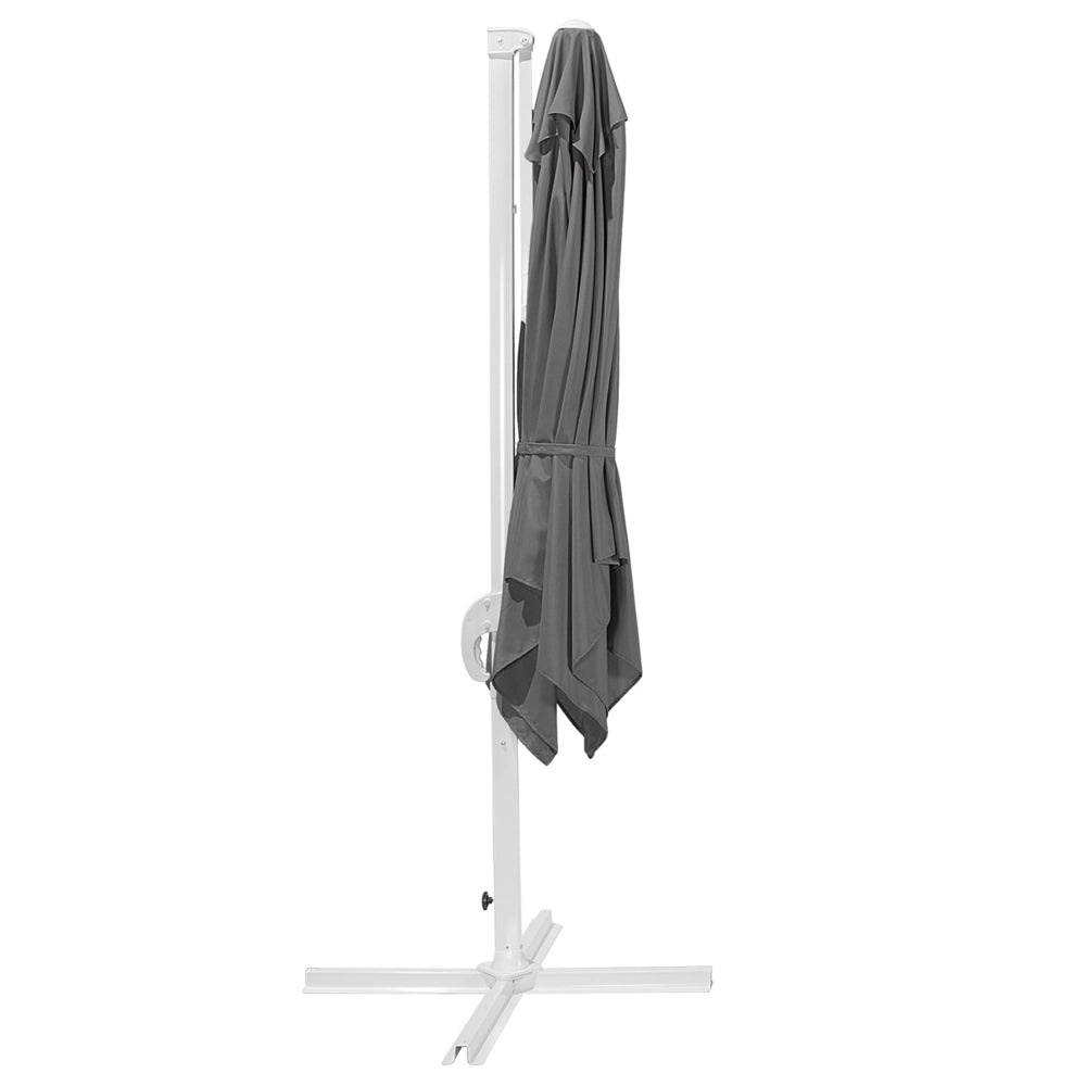Ombrellone da giardino Tendalino grigio Palo in acciaio bianco 235 cm Cantilever resistente agli agenti atmosferici con meccanismo a manovella