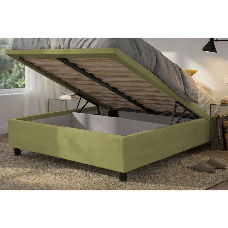 Letto imbottito Matrimoniale 180x190 cm Soft - Contenitore,Microfibra,Tè verde