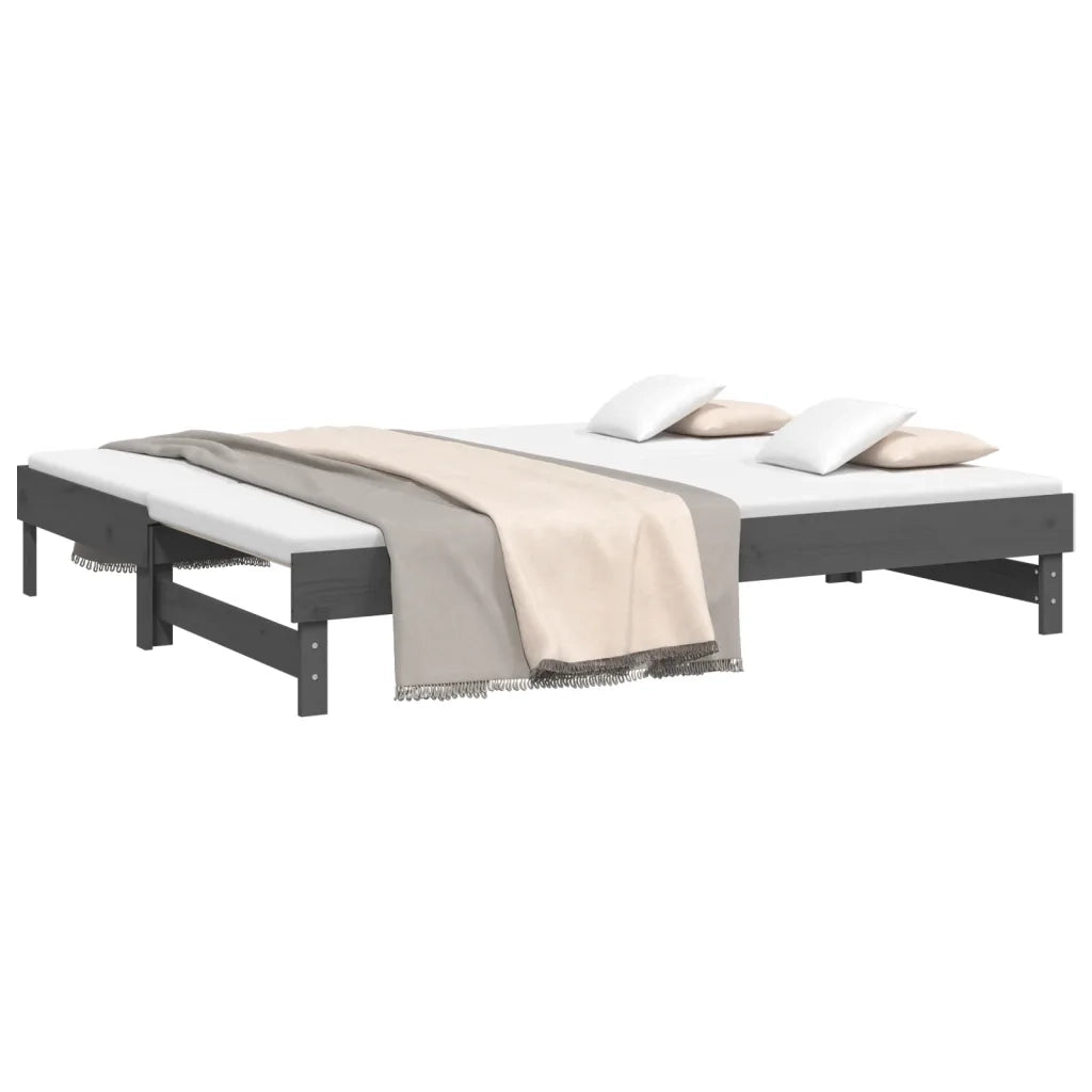 Letto da camera | Dormeuse Estraibile Grigia 2x(90x200) cm Legno Massello di Pino