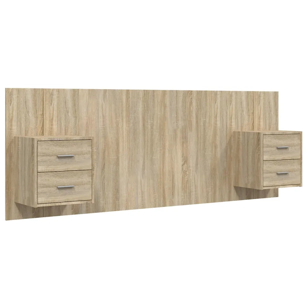 Testiera Letto con Comodini in Legno Multistrato Rovere Sonoma 3115686