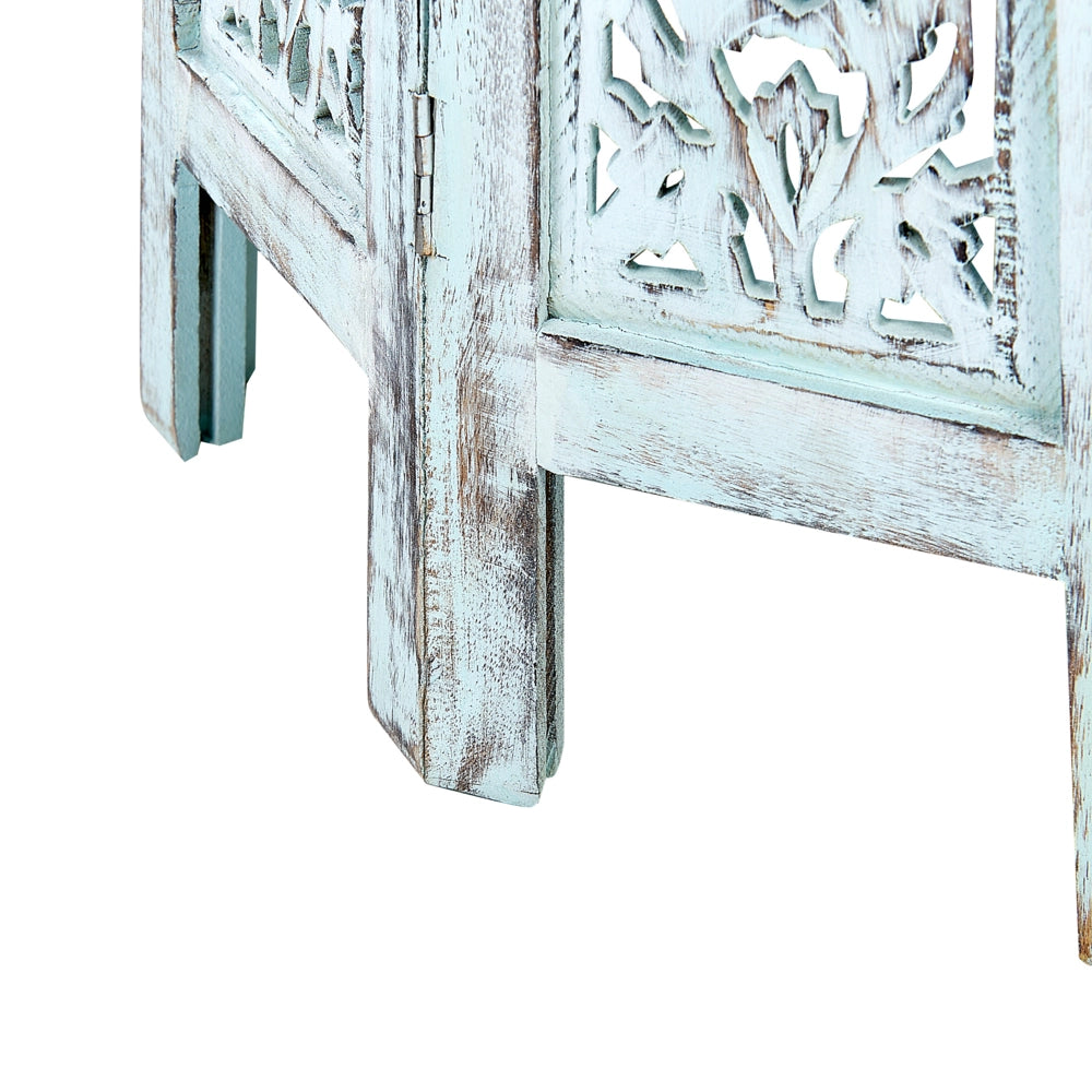 Tavolino in legno di mango blu con piano rotondo e affilato 45 x 45 cm Design rustico vintage
