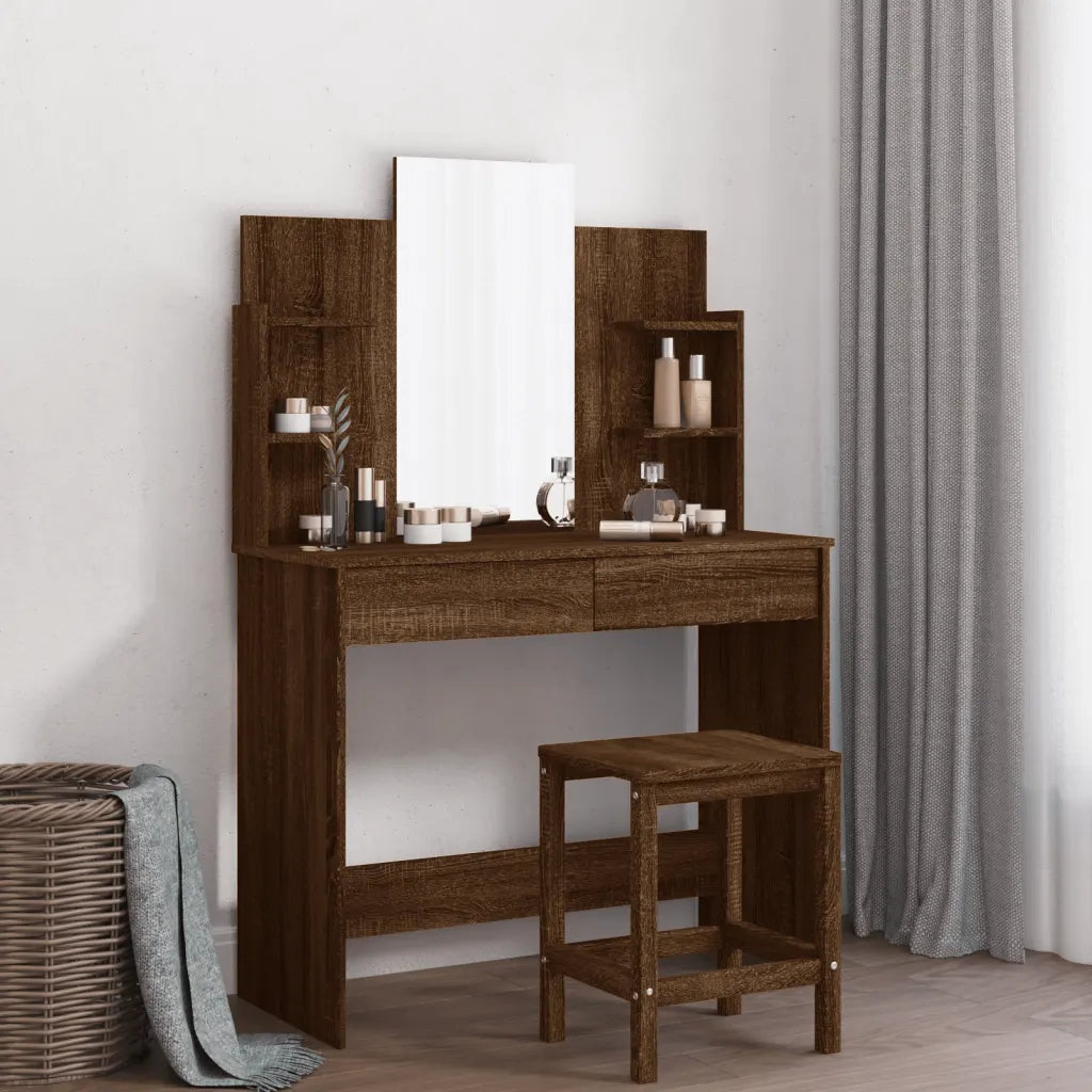 Toeletta | Tavolo da Trucco con Specchio Rovere Marrone 96x39x142 cm