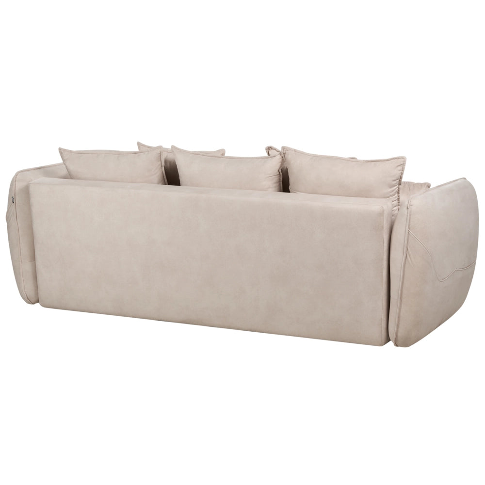Divano letto 2 posti Beige Chiaro Poliestere Velluto Tessuto Contenitore Cuscini aggiuntivi Sfoderabili Soggiorno Camera da Letto