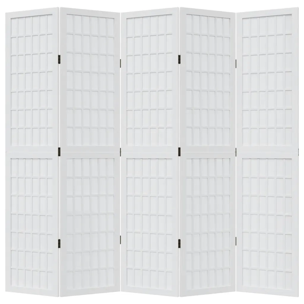 Divisorio Ambienti 5Pannelli Bianco Legno Massello di Paulownia 358790