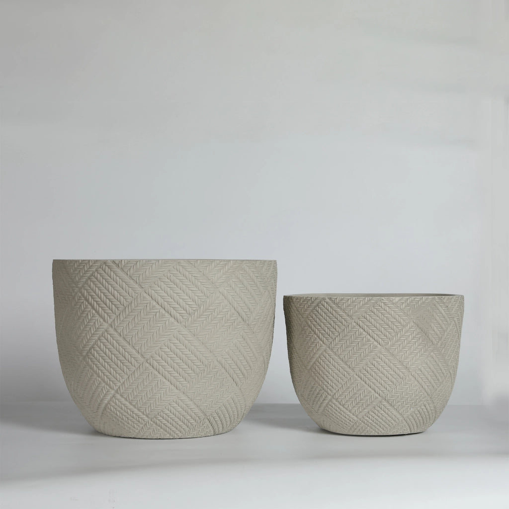 Set 2 Vasi da Giardino Rotondi in Cemento con Foro di Drenaggio ¨C MINIMAL ¨C Grigio, 37x28 cm & 45x35 cm