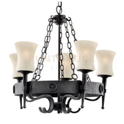 Cartwheel 5Lt Pendant - Metallo nero e vetro sabbiato