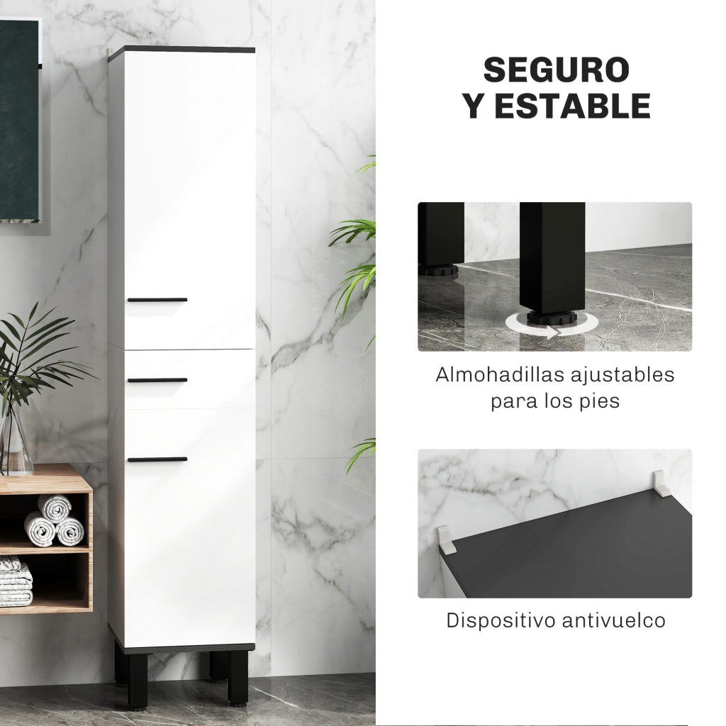 Colonna bagno con cassetto e ante ¨C Xylo ¨C bianco 34x32x170 cm ripiani regolabili