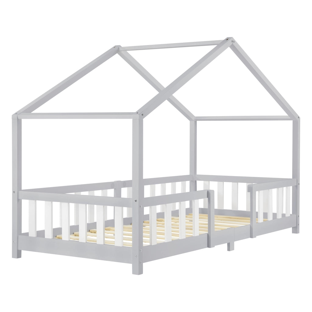 Letto per Cameretta Treviolo a Forma di Casetta 90x200 cm Grigio chiaro / Bianco [en.casa]