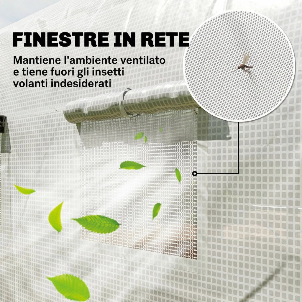 Serra da giardino tunnel 4x3m ¨C Minimal ¨C bianco con copertura PE, porta e 8 finestre avvolgibili