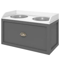 Ciotole per Cani Rialzate in Acciaio Inox e Legno con Cassetto, 60x30x36cm, Grigio